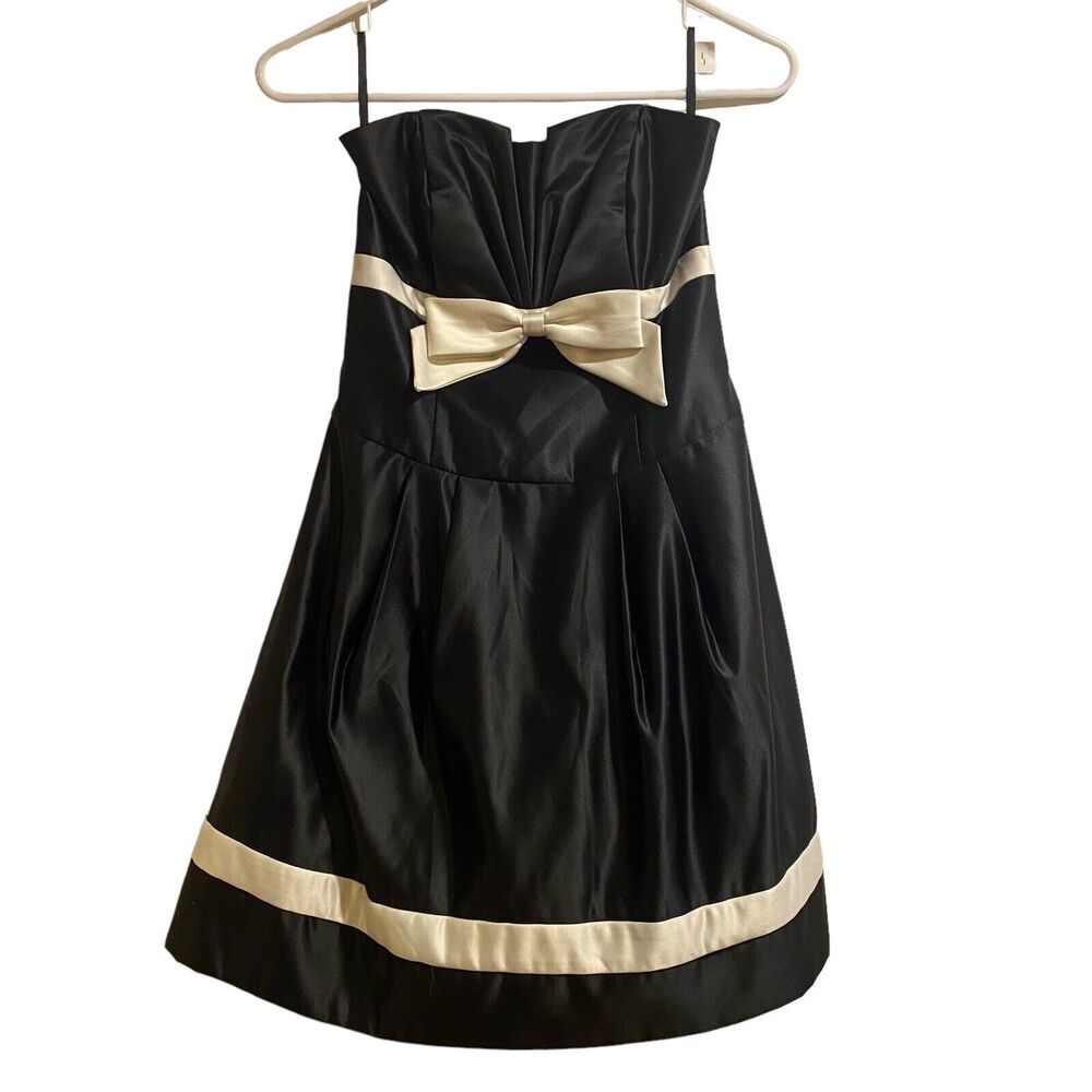 Vintage Jessica Mcclintock Gunne Sax Black & White Cocktail Dress With Bow Sz 3